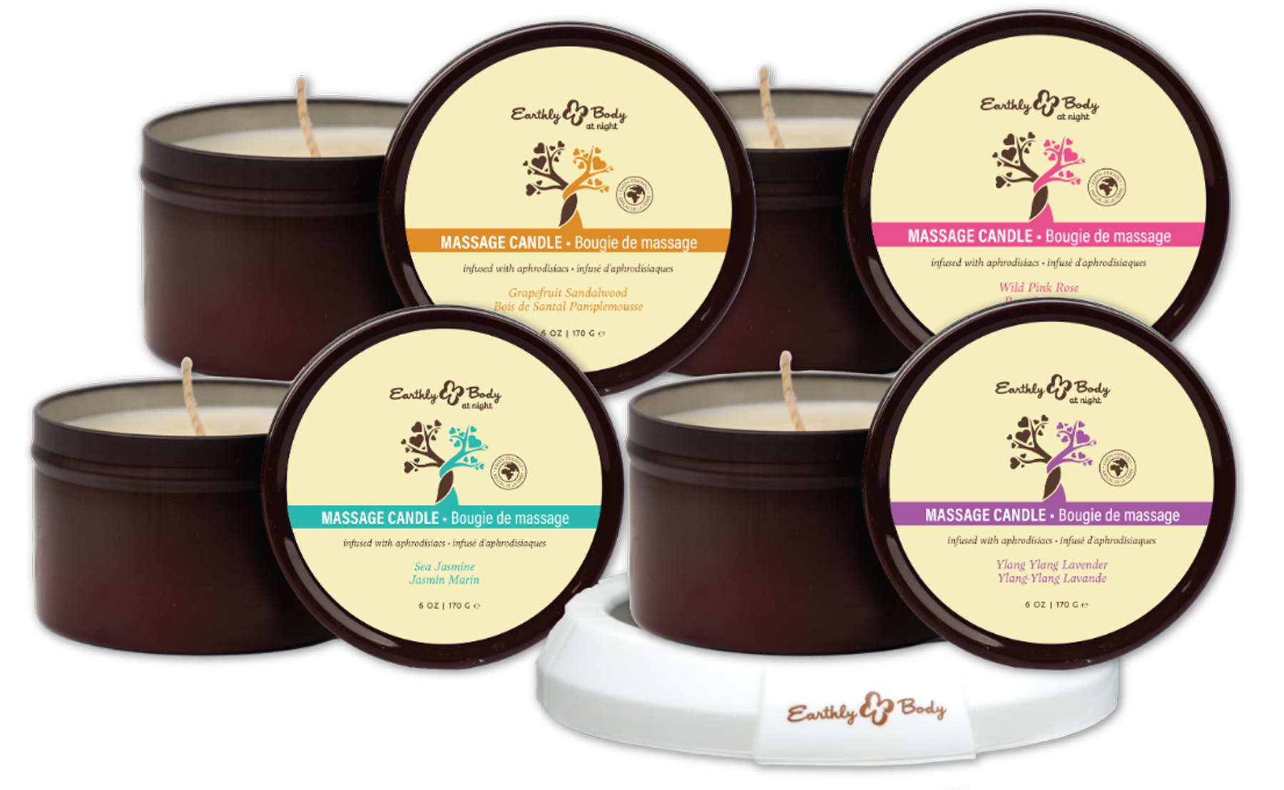 Earthly Body at Night Aphrodisiac PrePack Bath Fizzers and Candles 16pcs plus tester and candle warmer